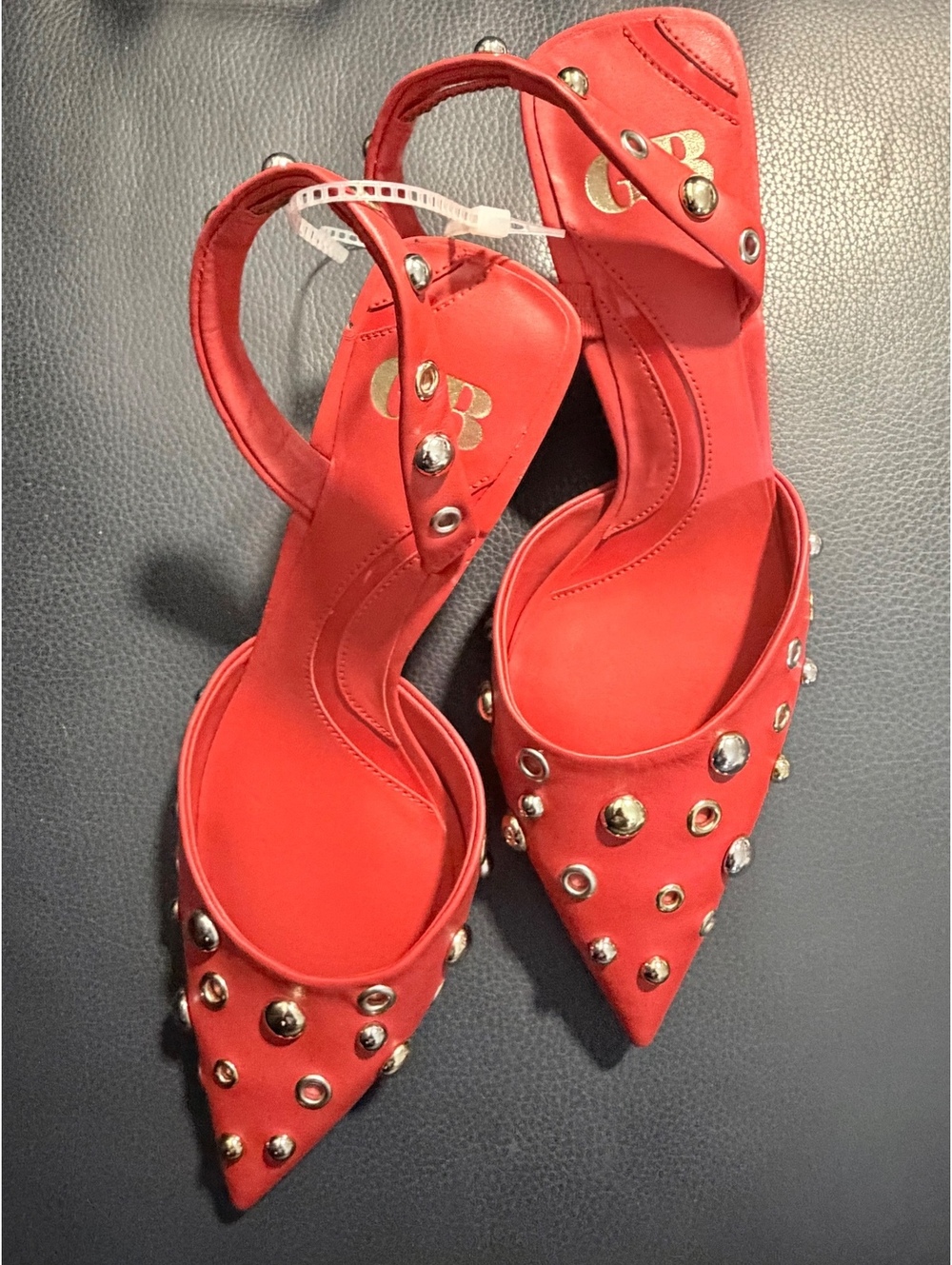 NWT Gianni Bini Red Studded Slingback Heels with Pointed Toe and Block Heel